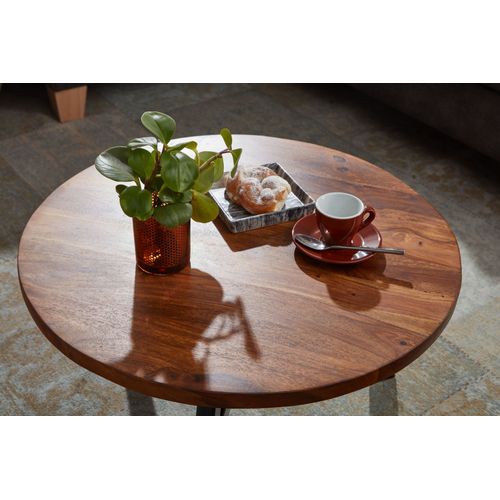 Table Basse Ronde Bois Massif 60x60x35 Cm Moderne Petite Table De Salon