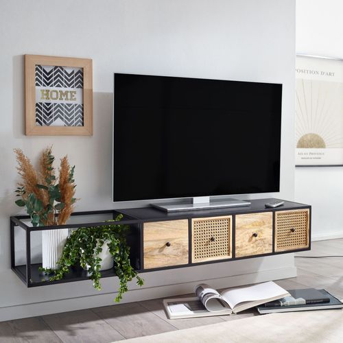 Meuble TV Suspendu 150x25x35 Cm Bois Massif Lowboard Panneau Télévision