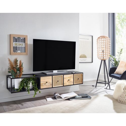 Meuble TV Suspendu 150x25x35 Cm Bois Massif Lowboard Panneau Télévision