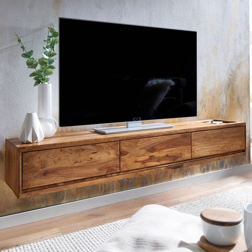 Meuble TV Suspendu 160cm Lowboard Bois Massif Sheesham Commode TV Mural
