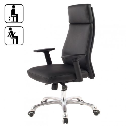 Chaise De Bureau 120 Kg Cuir Véritable Chaise Tournante Avec Appui-tête Noir