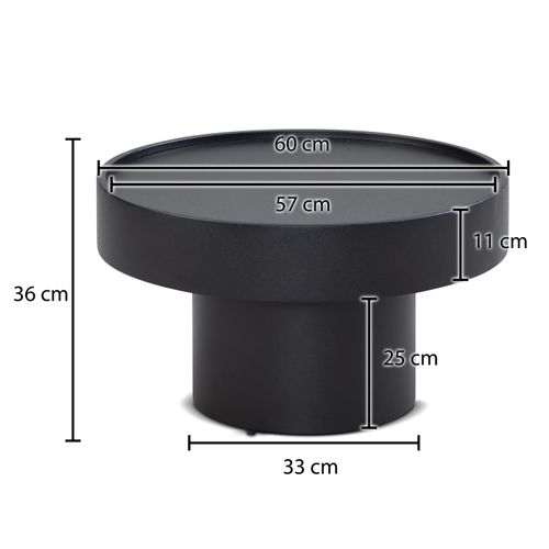 Table Basse De Salon Métal 60x60x36cm Ronde Table De Canapé Noir Moderne