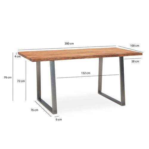 Bureau Bois Massif Acacia Métal Table D’ordinateur Bord Naturel Moderne 200 Cm