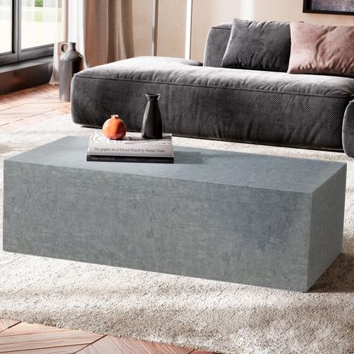 Table Basse Monobloc Aspect Béton Gris Table De Salon Moderne Cube Gris