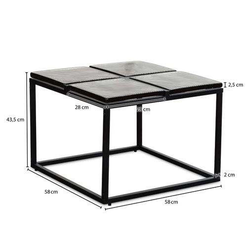 Table Basse Carrée Verre Métal Noir 50x50x30,5 Cm Table Salon Moderne