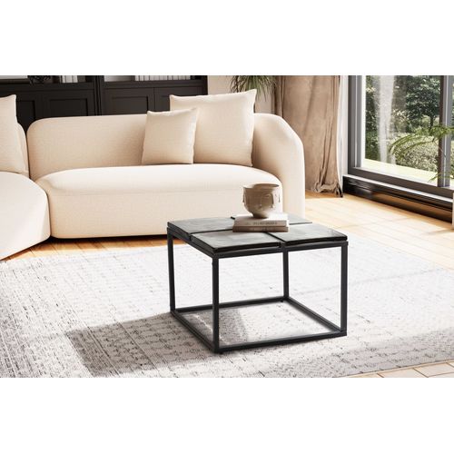 Table Basse Carrée Verre Métal Noir 50x50x30,5 Cm Table Salon Moderne