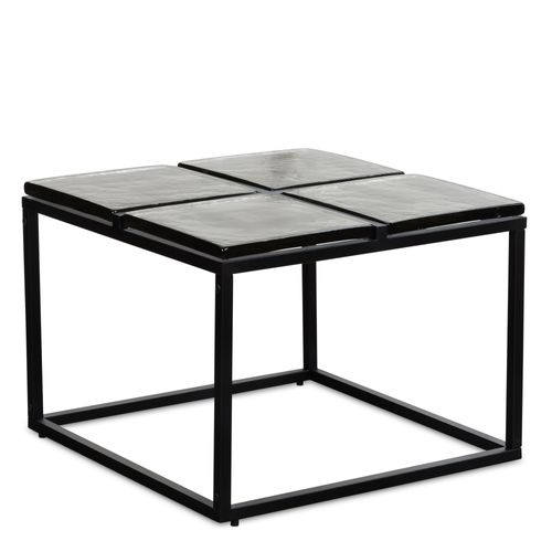 Table Basse Carrée Verre Métal Noir 50x50x30,5 Cm Table Salon Moderne
