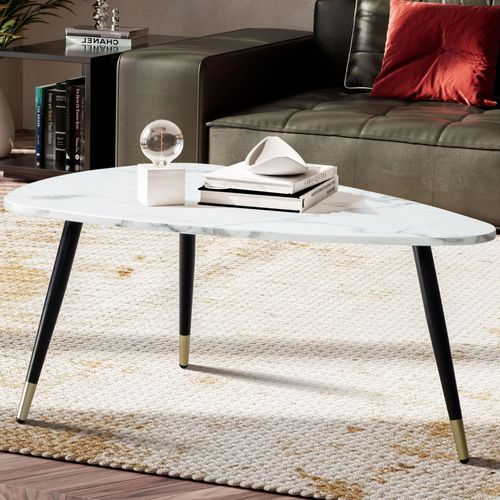 Table Basse 90x60x41 Cm Aspect Marbre Table De Salon Moderne Trépied Blanc