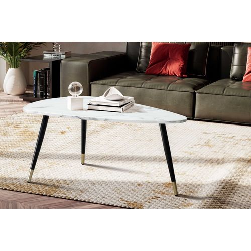 Table Basse 90x60x41 Cm Aspect Marbre Table De Salon Moderne Trépied Blanc