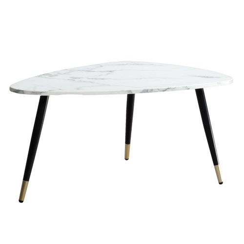 Table Basse 90x60x41 Cm Aspect Marbre Table De Salon Moderne Trépied Blanc