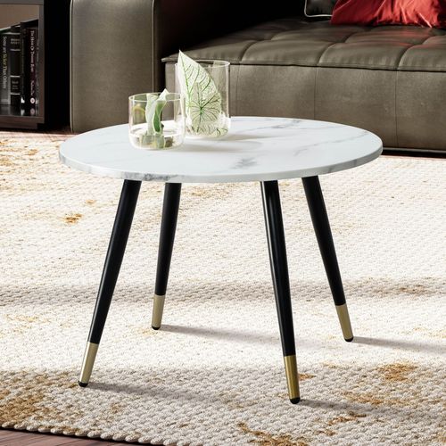 Table Basse Café De Salon Canapé Aspect Marbre 60 Cm Ronde Moderne Blanc