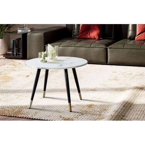 Table Basse Café De Salon Canapé Aspect Marbre 60 Cm Ronde Moderne Blanc