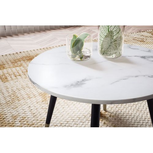 Table Basse Café De Salon Canapé Aspect Marbre 60 Cm Ronde Moderne Blanc