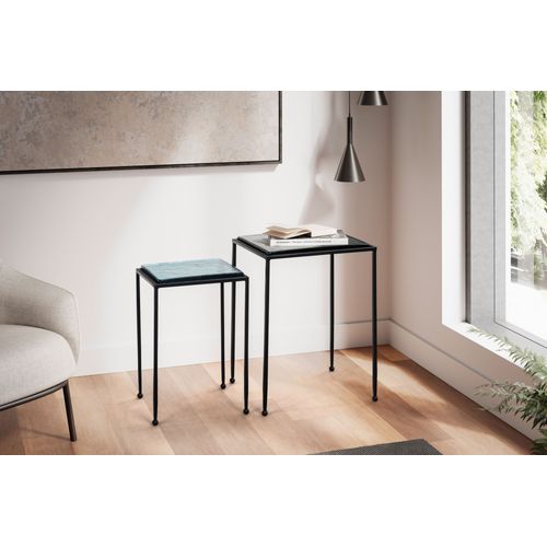 Tables Gigognes Verre Métal Table D'appoint Basse Moderne Lot De 2 Carré