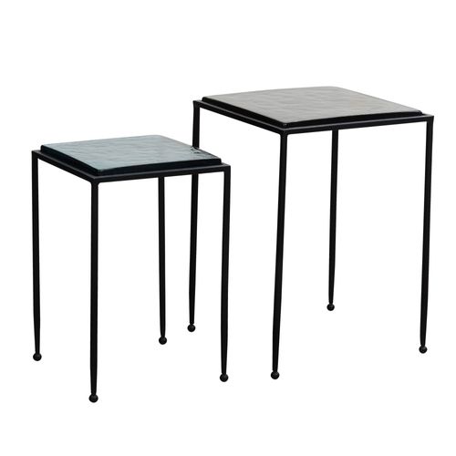 Tables Gigognes Verre Métal Table D'appoint Basse Moderne Lot De 2 Carré