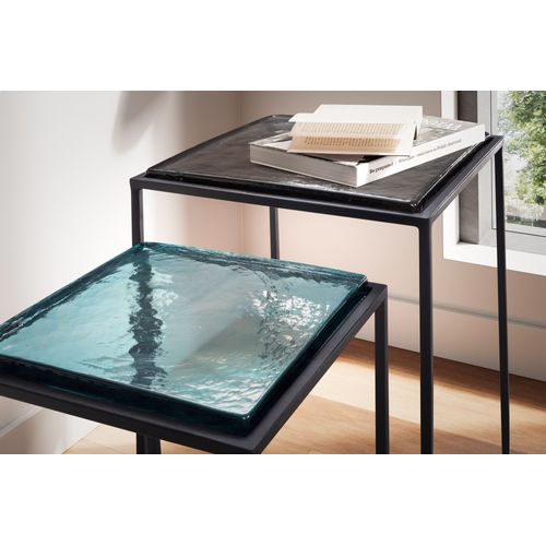 Tables Gigognes Verre Métal Table D'appoint Basse Moderne Lot De 2 Carré