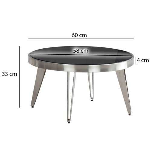 Table Basse Ronde Verre Métal Argent 60x60x33 Cm Table Salon Moderne