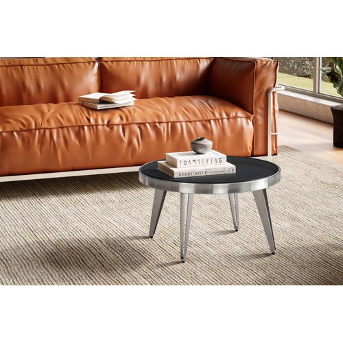 Table Basse Ronde Verre Métal Argent 60x60x33 Cm Table Salon Moderne