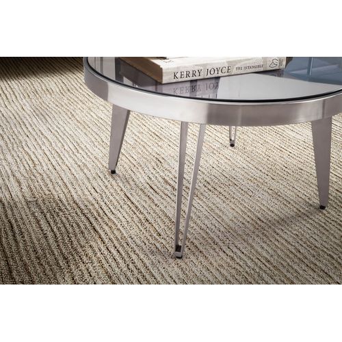 Table Basse Ronde Verre Métal Argent 60x60x33 Cm Table Salon Moderne