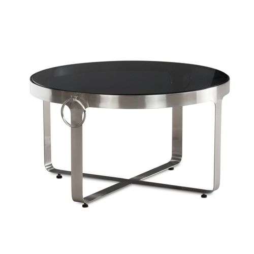 Table Basse Ronde Verre Métal Argent 60x60x34 Cm Table Salon Moderne