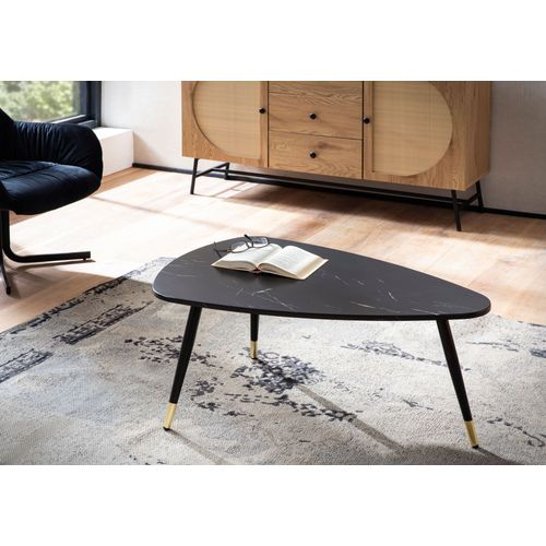 Table Basse 90x60x41 Cm Aspect Marbre Table De Salon Moderne Trépied Noir