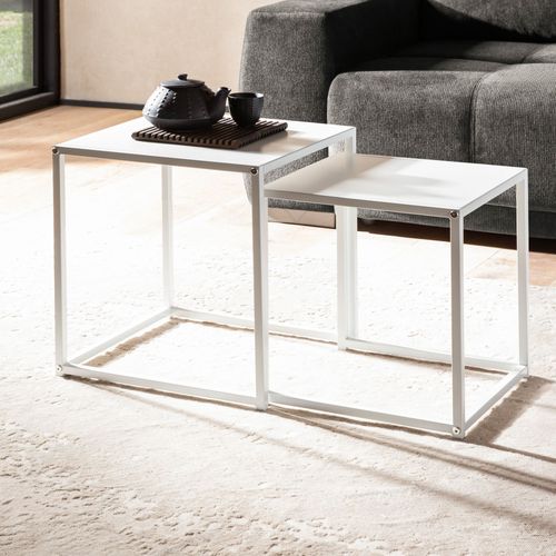 Tables Gigognes Métal Blanc Noir Table D'appoint Basse Moderne Lot De 2