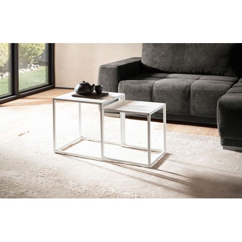 Tables Gigognes Métal Blanc Noir Table D'appoint Basse Moderne Lot De 2