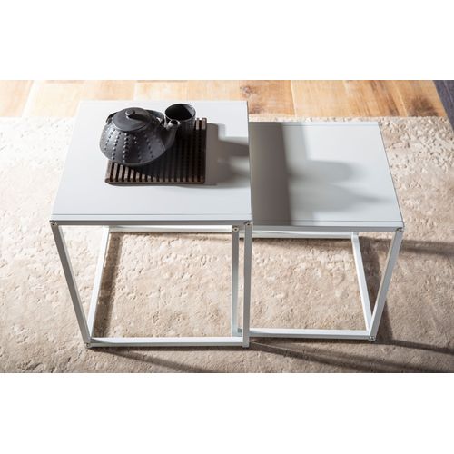 Tables Gigognes Métal Blanc Noir Table D'appoint Basse Moderne Lot De 2