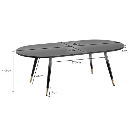 Table Basse 120x60x41,5 Cm Aspect Marbre Grande Table De Salon Moderne Noir
