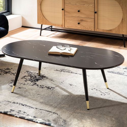 Table Basse 120x60x41,5 Cm Aspect Marbre Grande Table De Salon Moderne Noir