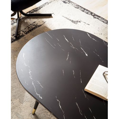 Table Basse 120x60x41,5 Cm Aspect Marbre Grande Table De Salon Moderne Noir