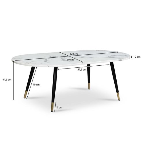 Table Basse 120x60x41,5 Cm Aspect Marbre Grande Table De Salon Moderne Blanc