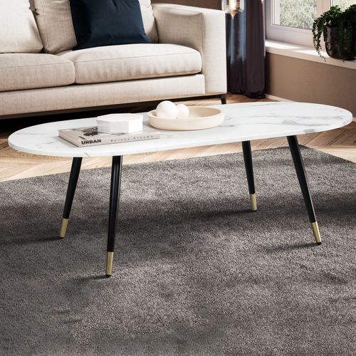 Table Basse 120x60x41,5 Cm Aspect Marbre Grande Table De Salon Moderne Blanc