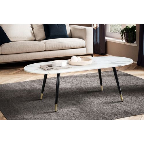 Table Basse 120x60x41,5 Cm Aspect Marbre Grande Table De Salon Moderne Blanc