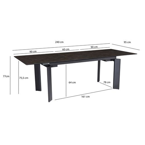 Table De Salle à Manger 180 - 240 Cm Extensible Céramique Grande Moderne Noir