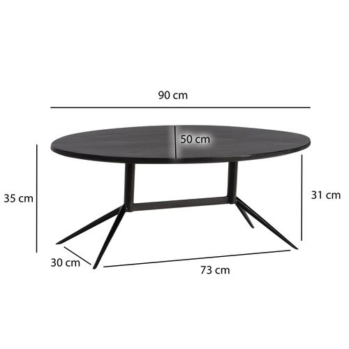 Table Basse Café De Salon Canapé Noir 60 Cm Bois Massif Métal Ovale
