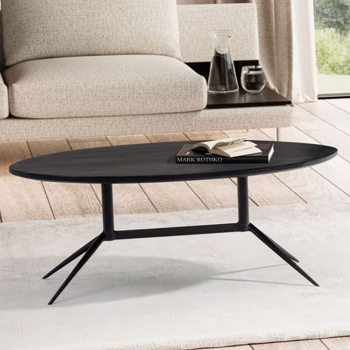 Table Basse Café De Salon Canapé Noir 60 Cm Bois Massif Métal Ovale