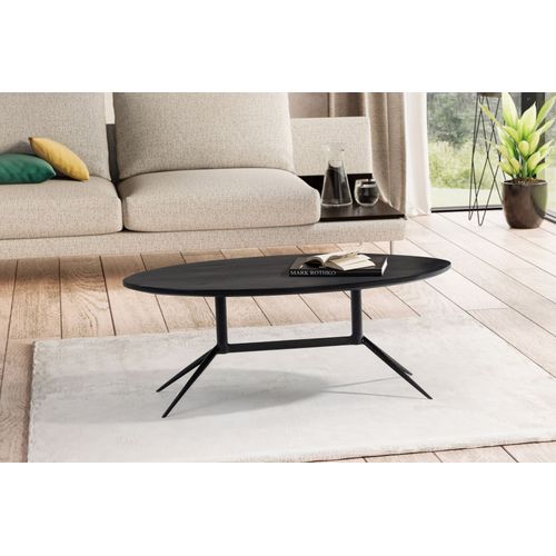 Table Basse Café De Salon Canapé Noir 60 Cm Bois Massif Métal Ovale
