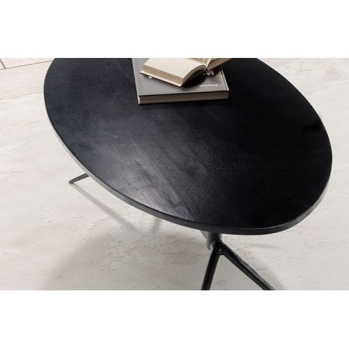 Table Basse Café De Salon Canapé Noir 60 Cm Bois Massif Métal Ovale