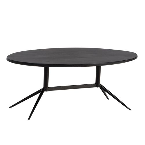 Table Basse Café De Salon Canapé Noir 60 Cm Bois Massif Métal Ovale