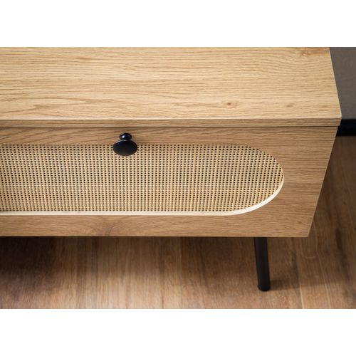Meuble TV 100 Cm Lowboard Tiroir Commode TV Rotin Espace De Rangement