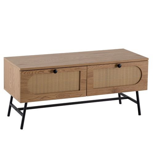 Meuble TV 100 Cm Lowboard Tiroir Commode TV Rotin Espace De Rangement