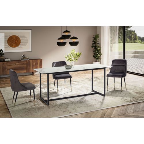 Table De Salle à Manger Cuisine 180 Cm Céramique Verre Grande Moderne Blanc