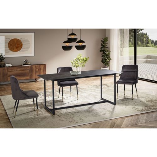 Table De Salle à Manger Cuisine 180 Cm Céramique Verre Grande Moderne Noir