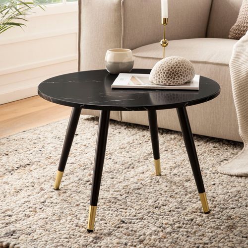 Table Basse Café De Salon Canapé Aspect Marbre 60 Cm Ronde Moderne Noir