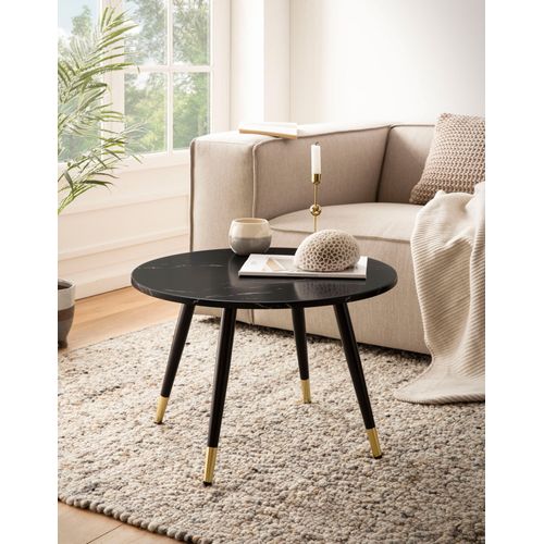 Table Basse Café De Salon Canapé Aspect Marbre 60 Cm Ronde Moderne Noir