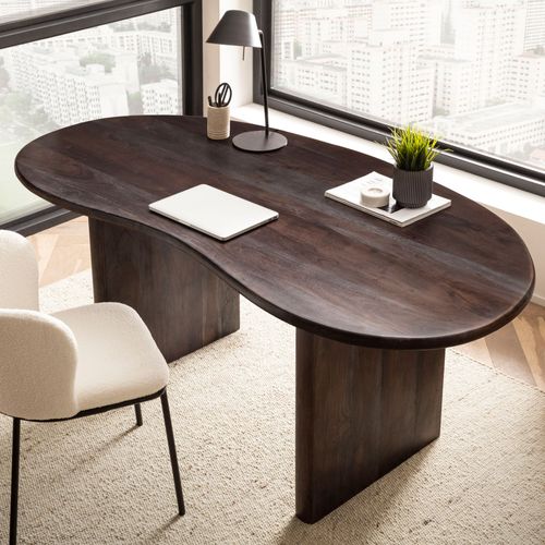 Bureau 180 Cm Table D’ordinateur Bois Massif D'acacia Forme De Rein