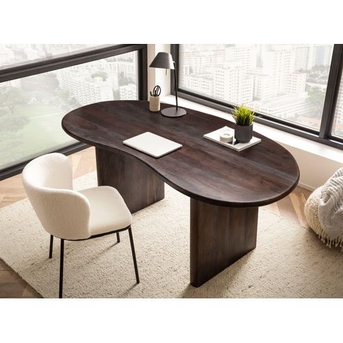 Bureau 180 Cm Table D’ordinateur Bois Massif D'acacia Forme De Rein