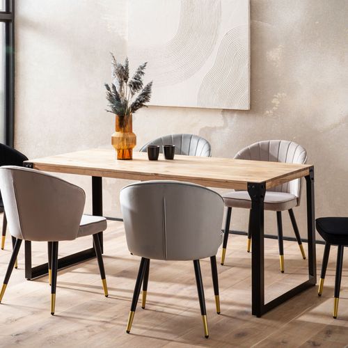 Table De Salle à Manger Bois Massif Métal Industriel Cuisine Grande Marron