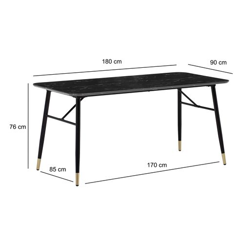 Table De Salle à Manger Noir Effet Marbre Grande Cuisine Rectangulaire 180 Cm